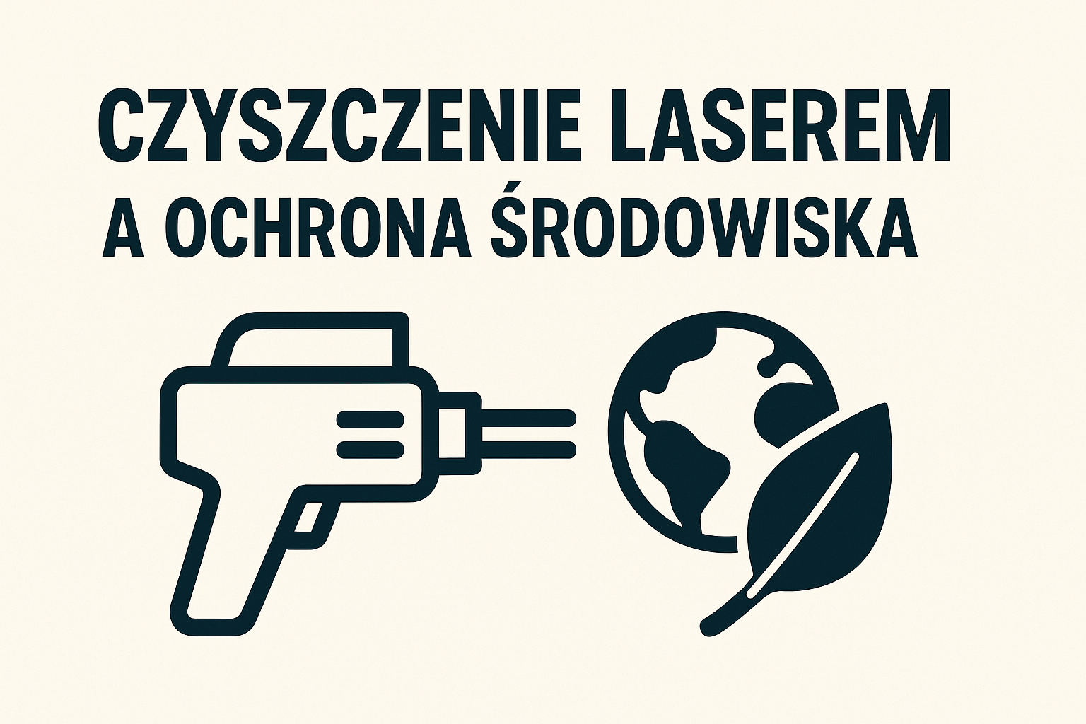 Grafika przedstawia laser do czyszczenia oraz symbole Ziemi i liścia, podkreślając ochronę środowiska