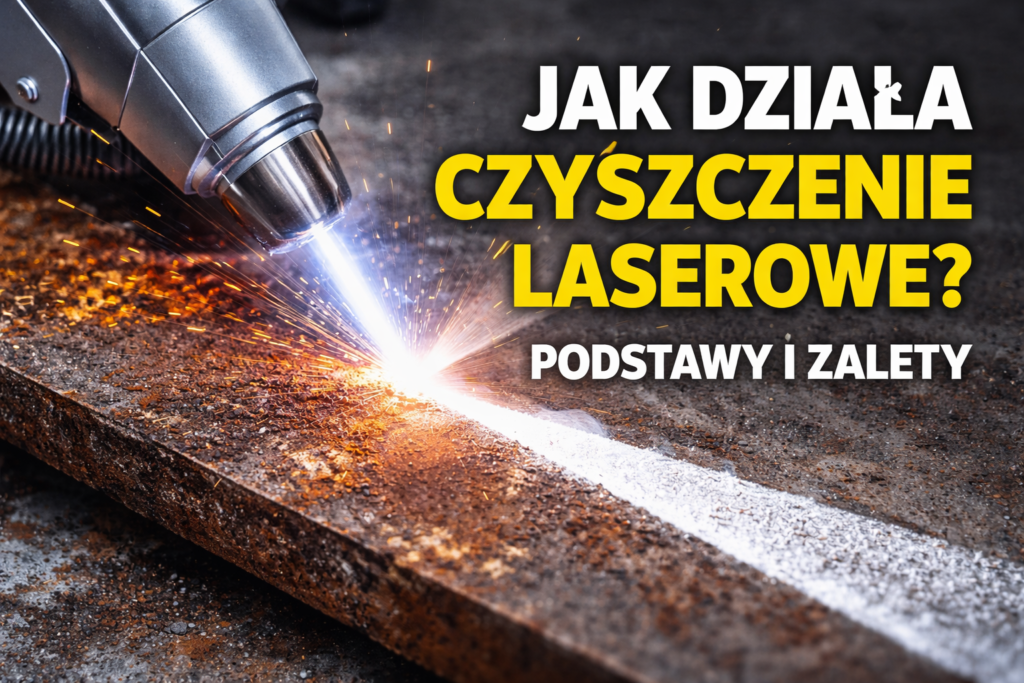 Urządzenie do czyszczenia laserowego w akcji, usuwające zanieczyszczenia z metalowej powierzchni