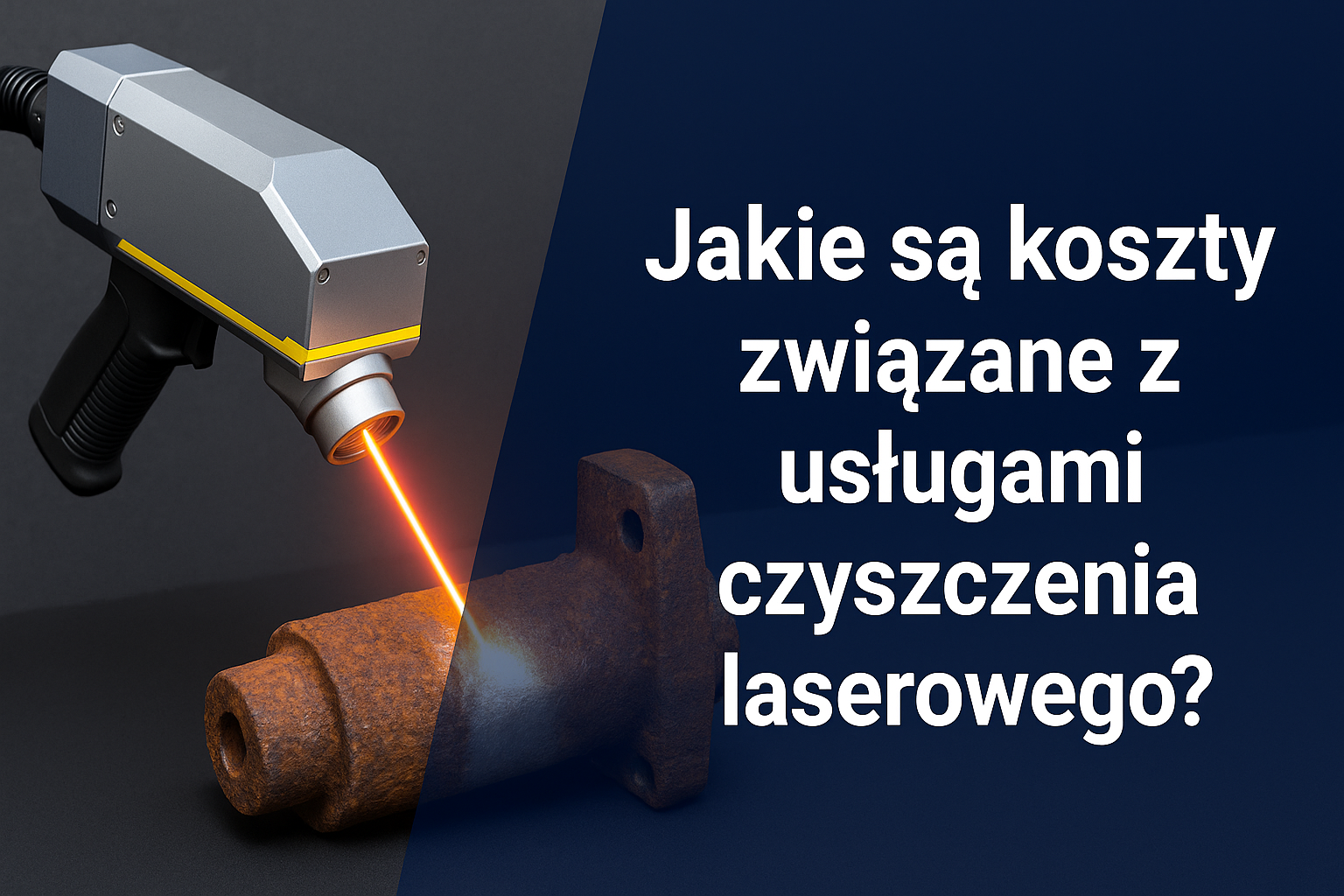 Pistolet laserowy skierowany na zardzewiałą część metalową, pytanie o koszty czyszczenia laserowego