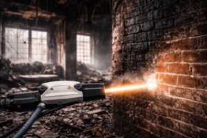 Usuwanie sadzy po pożarze przy użyciu lasera