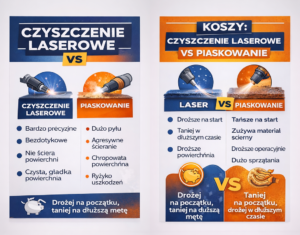 Por&oacute;wnanie metod czyszczenia laserowe i piaskowanie, z zaletami i wadami obu technik