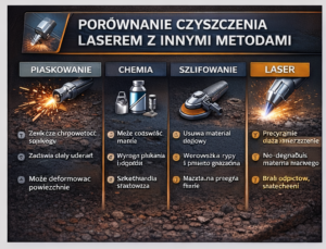 1 Porównanie metod czyszczenia piaskowanie, chemia, szlifowanie i laser. Wskazówki dotyczące efektywności każdej metody