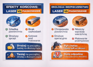 Por&oacute;wnanie efekt&oacute;w końcowych i ekologii między laserem a piaskowaniem w obr&oacute;bce metali