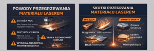 Infografika przedstawiająca przyczyny i skutki przegrzewania materiał&oacute;w laserem