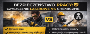 Grafika por&oacute;wnawcza dotycząca bezpieczeństwa pracy przy czyszczeniu laserowym i chemicznym