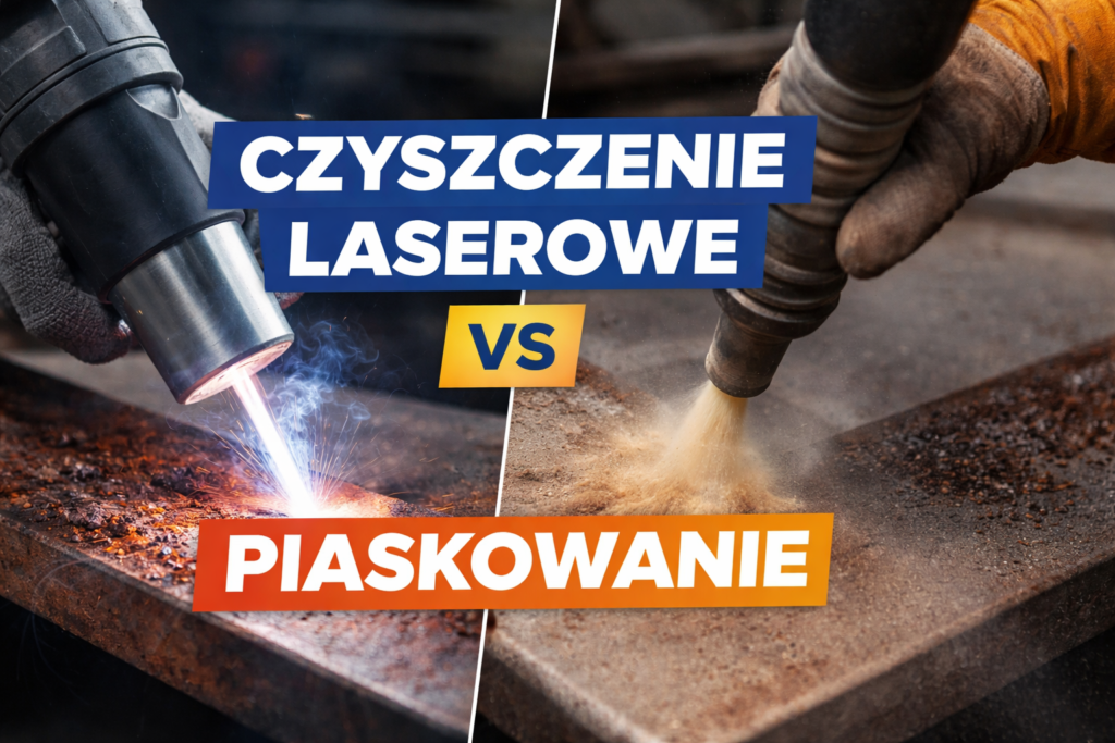 Por&oacute;wnanie dw&oacute;ch metod czyszczenia laserowego i piaskowania, z widocznymi efektami obu technik