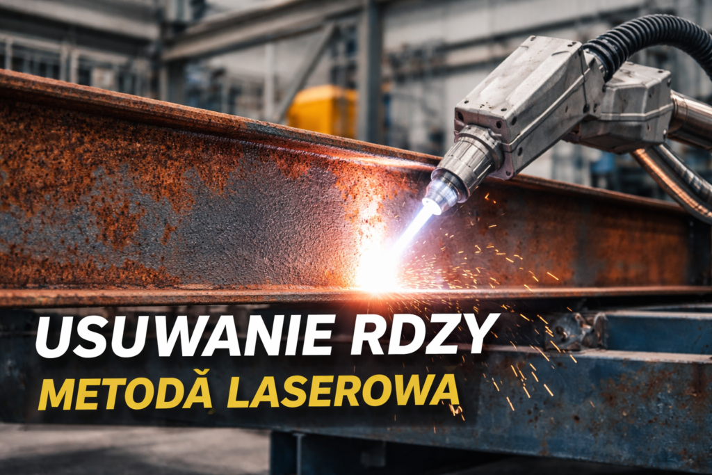 Urządzenie do usuwania rdzy za pomocą lasera, generujące iskry na metalowej powierzchni